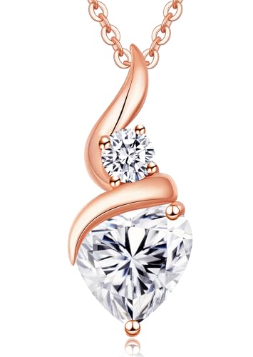 ANDSO Heart Moissanite Necklaces Birthday Jewelry Gifts for Women | S925 Silver /Gold Plating Birthstone Necklace, Ideal Anniversary Christmas Valentine Present for Mom Wife Her Girlfriend - style: Rose Gold-2 Carat