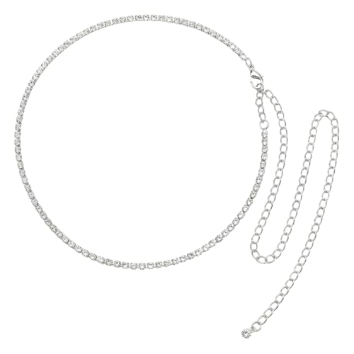 Waist Chain for Women - Silver Body Chain Crystal Body Jewelry, Stylish Adjustable Belt for Summer Beach Bikini Rave Festival Outfit Accessories - color: Silver-1