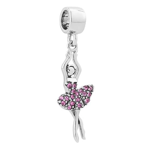 NARTGO Sparkling Dancing Women with Colorful Birthstone Charm Compatible with Pandora Bracelets Birthday Mother's Day Christmas Jewelry Gifts - color: October Pink