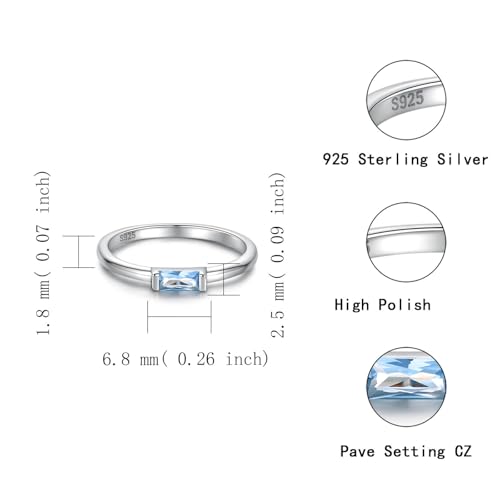 Sariel Birthstone Rings Jewelry 925 Sterling Silver Colorful Stackable Promise Ring for Women Wife Girlfriend Mom - color: March