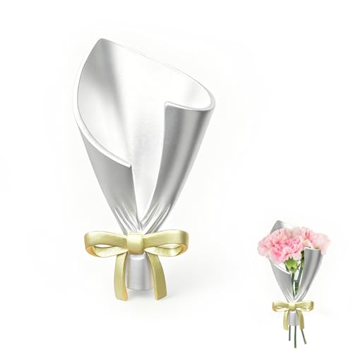 DIY Wearable Flower Bouquet Brooch Clip, Metal Bouquet Holder Lapel Pins, Reusable Fashion Brooches Pins for Flowers Bouquets, For Holding Fresh or Dried Flowers Daily or Party Wedding (Gold Bow)