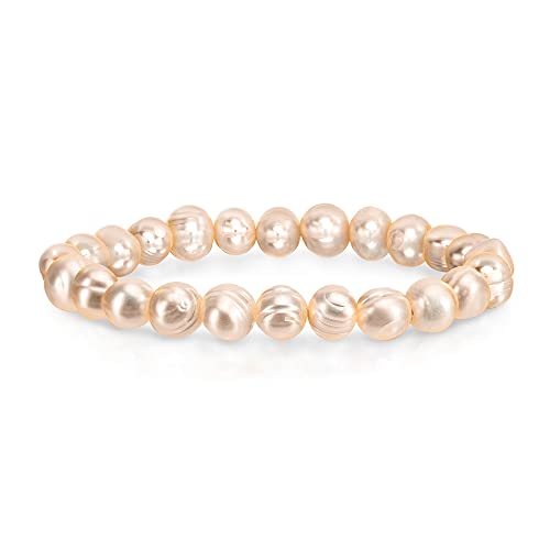 Savlano 8-9MM Cultured Freshwater Baroque Pearl Stretch Bracelet 7 Inches. Available In a Range of Beautiful Colors, For Women Comes with Gift Box - color: Pink