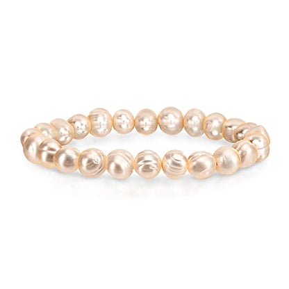 Savlano 8-9MM Cultured Freshwater Baroque Pearl Stretch Bracelet 7 Inches. Available In a Range of Beautiful Colors, For Women Comes with Gift Box - color: Pink