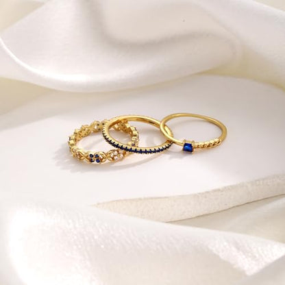 Dainty Stackable Rings for Women Sapphire Eternity Ring Set 18K Gold Plated Stacking Rings Non Tarnish Gifts for Women Size 5