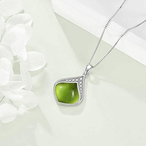 YAFEINI Teardrop Necklace Sterling Silver Filigree Irish Pendant Necklace Natural Stone Moonstone/Lapis Lazuli/Larimar/Moss Agate Necklace Jewelry - color: Peridot Teardrop necklace-august birthstone