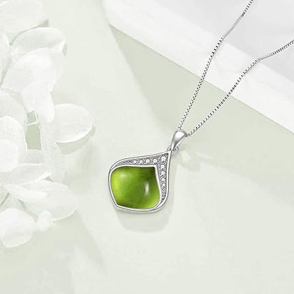 YAFEINI Teardrop Necklace Sterling Silver Filigree Irish Pendant Necklace Natural Stone Moonstone/Lapis Lazuli/Larimar/Moss Agate Necklace Jewelry - color: Peridot Teardrop necklace-august birthstone