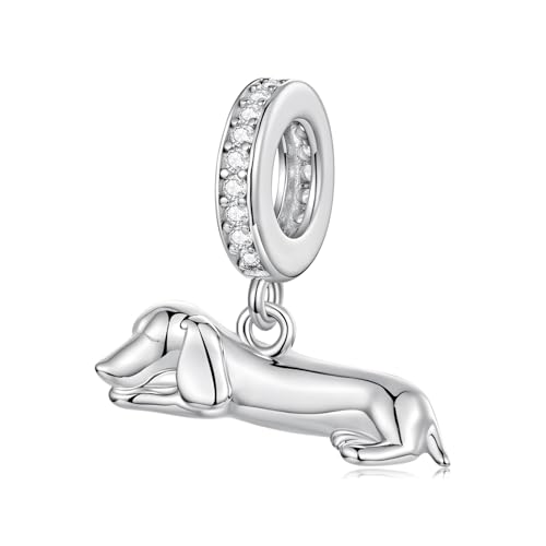 Hummingbird Charms For Bracelets 925 Sterling Silver Animal Dangle & Beads Butterfly Cat Beads Charms For Women Jewelry Gift - color: Sleeping Dachshund