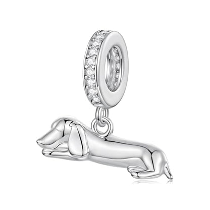 Hummingbird Charms For Bracelets 925 Sterling Silver Animal Dangle & Beads Butterfly Cat Beads Charms For Women Jewelry Gift - color: Sleeping Dachshund