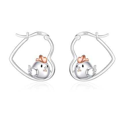 LES OSEWA Dog Animal Earrings Sterling Silver Animal Heart Hoop Dangle Earrings Cute Jewelry Gifts for Women - color: Chicken