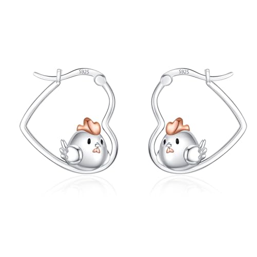 LES OSEWA Dog Animal Earrings Sterling Silver Animal Heart Hoop Dangle Earrings Cute Jewelry Gifts for Women - color: Chicken