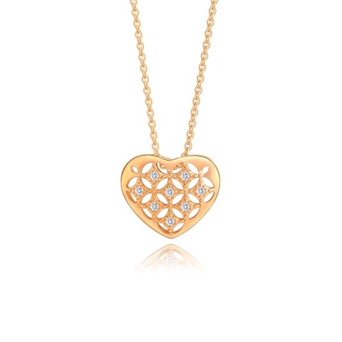 Gold Plated Pendant Necklaces for Women Cubic Zirconia Accent 18 Inch Adjustable Chain Hypoallergenic Gift for Wife Mom Birthday Valentines Day - style: Hollow pattern heart