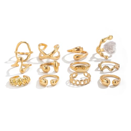 CSIYANJRY99 Gold Silver Rings Set for Women Trendy Irregular Chunky Gold Ring Baroque Pearl Rings Stackable Statement Knuckle Ring Jewelry - color: D-Gold