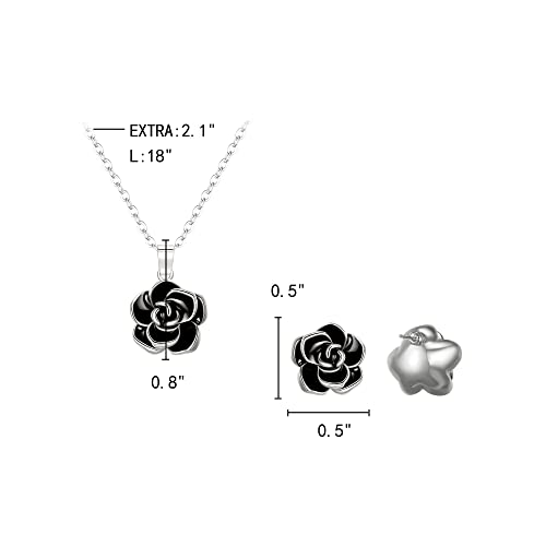 EleQueen Rose Flower Necklace Earrings Bracelet Set for Women - color: 07_Black Silver-Tone