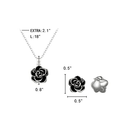 EleQueen Rose Flower Necklace Earrings Bracelet Set for Women - color: 07_Black Silver-Tone