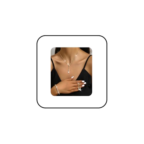 MIFYNN Rhinestone Wedding Set for Women Sparkle Crystal Earrings Necklace Bracelet Jewelry Set Wedding Party Prom Jewelry Set for Brides Bridesmaid - color: Gold