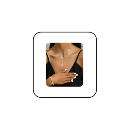 MIFYNN Rhinestone Wedding Set for Women Sparkle Crystal Earrings Necklace Bracelet Jewelry Set Wedding Party Prom Jewelry Set for Brides Bridesmaid - color: Gold