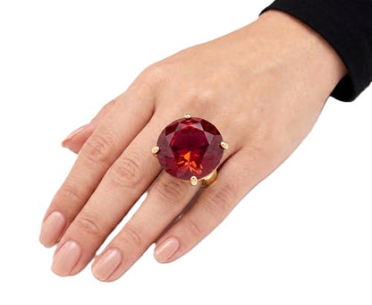 NYFASHION101 Women's Extra Big Rhinestone Fashion Stretch Ring - color: Red/Gold-Tone
