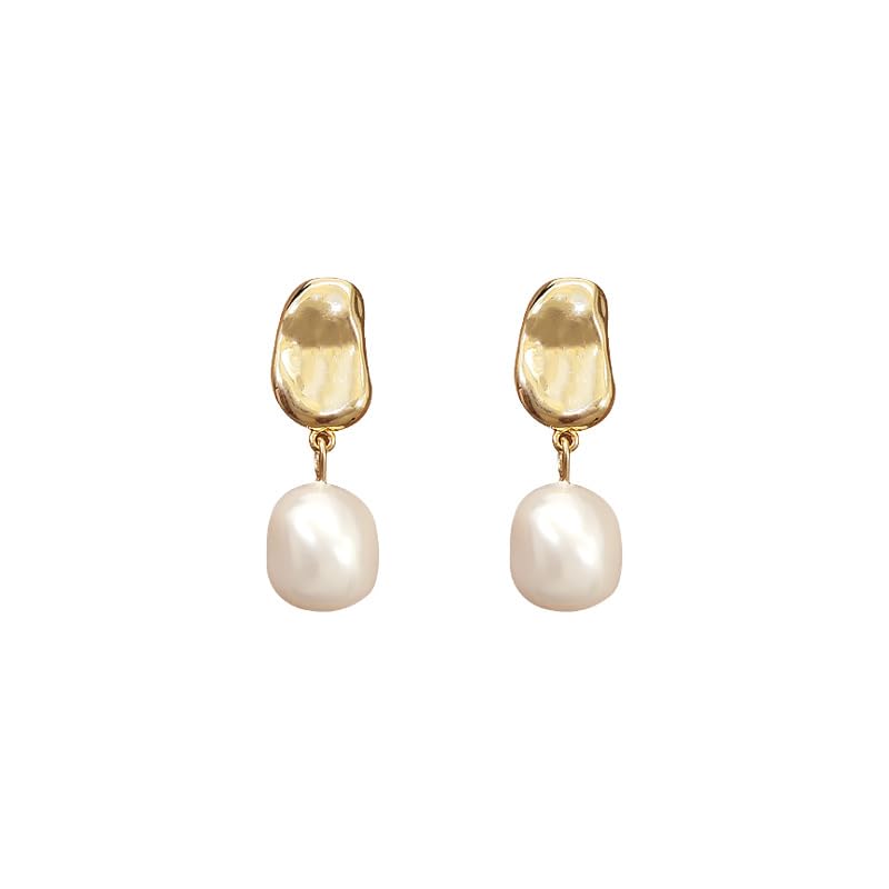 18K Gold Plated Clip-On Pearl Drop Earrings – Elegant Faux Baroque Pearl Dangle for Non-Pierced Ears, Vintage Style Jewelry