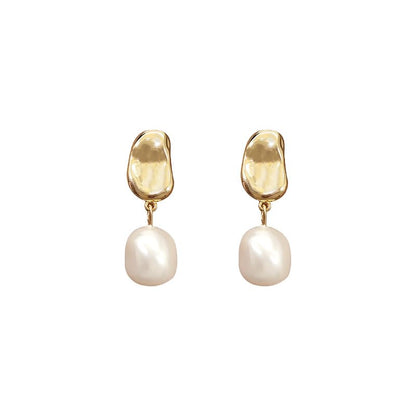 18K Gold Plated Clip-On Pearl Drop Earrings – Elegant Faux Baroque Pearl Dangle for Non-Pierced Ears, Vintage Style Jewelry