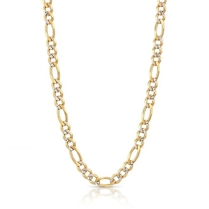 LION & RAM Solid 18k Gold Plated 925 Sterling Silver 3.4mm Width Diamond Cut Two Tone Pave Figaro Chain Necklace for Men & Women | Made in Italy - size: 18 inch length / 7.5 gram weight