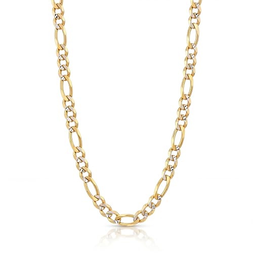 LION & RAM Solid 18k Gold Plated 925 Sterling Silver 3.4mm Width Diamond Cut Two Tone Pave Figaro Chain Necklace for Men & Women | Made in Italy - size: 18 inch length / 7.5 gram weight