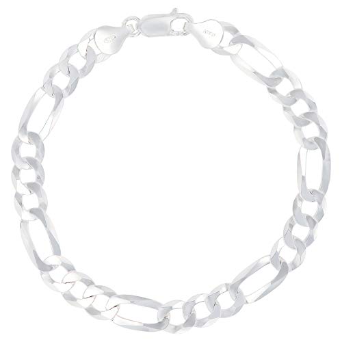 14K Gold or Rhodium Plated Silver Figaro Chain For Men | 1mm-13mm Thick | Solid 925 Figaro Italian Necklaces For Men - style: 7.70MM- White