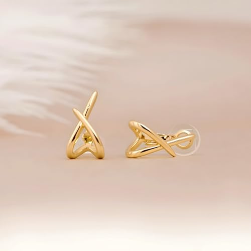 FAN&LOUIS Clip On Earrings Women,14K Gold Clip-On Stud Earrings Trendy Simple Minimalist Lightweight Non Pierced Earrings Stud for Women Gifts