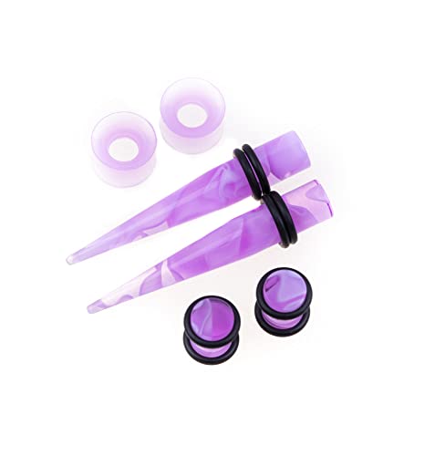 50 PCS Ear Stretching Kit 14Gauges-00Gauges Earring Marble Acrylic Taper Piercing Jewlery Sets - color: Purple