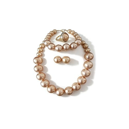 4 PCS Elegant Pearl Set Elegant Pearl Jewelry with Earrings, Pearl Choker Necklace, Bracelet and Ring, Bridal Jewelry Set for Wedding - color: Champagne