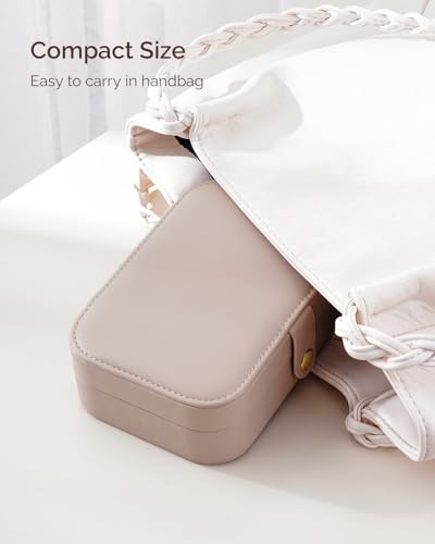Jewelry Travel Case, Portable Travel Jewelry Box for Women, PU Leather, Snap Closure, Jewelry Holder Organizer Travel Essentials, Light Taupe - color: Light Taupe