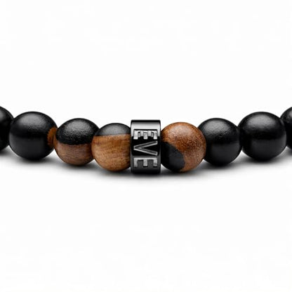 Everwood Original Men's Wooden Beaded Golf Bracelet | Handmade, 8mm Black Ebony Brown Sapwood Wood Beads, Natural Stretch Bracelet, Cascade Collection