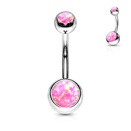 14GA Surgical Steel & Synthetic Opal Resin Belly Button Rings for Women | 3/8" Length, 5mm x 8mm Ball, Classic Look, Super High Quality - style: 9- Opal Pink