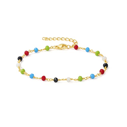 Womens Dainty Gold Chain Bracelet,Simple Layered Chain Bracelets,Beaded Turquoise Bracelet,Charm Crystal Bar,Heart,Karma,Triangle,Pearl Bracelets for Women - color: Multi-Color Crystal