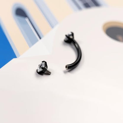 16G Eyebrow Piercing Jewelry Rook Earrings for Women Internal Thread Curved Barbell CZ Eyebrow Rings Vertical Labret Lip Jewelry Ear Rook Stud Small Tiny Belly Button Ring 6mm/8mm/10mm - color: Silver Black