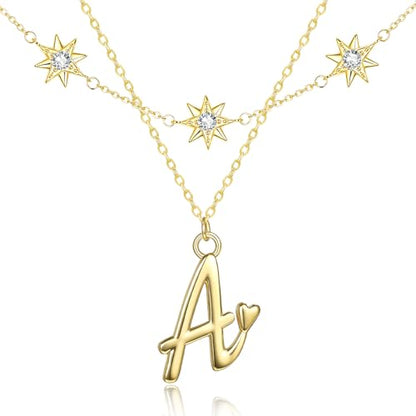 14K Gold A-Z Initial Lette Necklace Star Choker Women Necklace | Personalized Initial Jewelry, Meaningful Name Letter Gift for Women Wife Mom Friend, Perfect Present For Birthday/Anniversary - style: 14K Gold-A