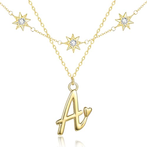 14K Gold A-Z Initial Lette Necklace Star Choker Women Necklace | Personalized Initial Jewelry, Meaningful Name Letter Gift for Women Wife Mom Friend, Perfect Present For Birthday/Anniversary - style: 14K Gold-A