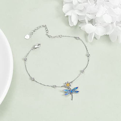 YAFEINI Anklet Bracelets for Women Girls Sterling Silver Hummingbird/Dragonfly/Butterfly Link Chain Anklets Jewelry Gifts - color: Silver