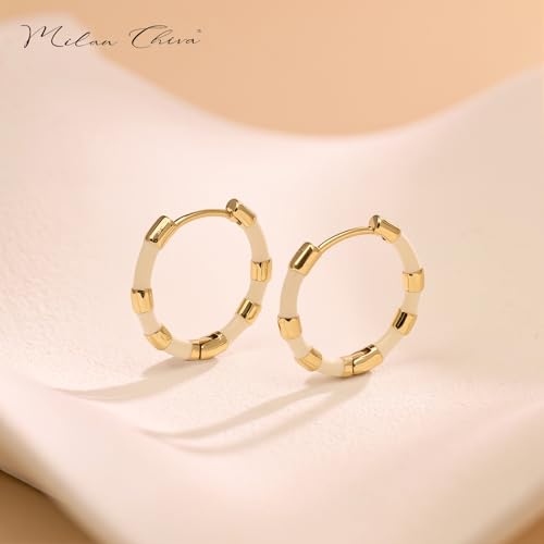 Milan Chiva 14K Gold Plated Small Huggie Dangle Earrings | Lightweight Trendy Heart Dainty Jewelry Hypoallergenic Chunky Gold Hoops Earrings Jewelry Mothers Day Gift for Women - color: E-White