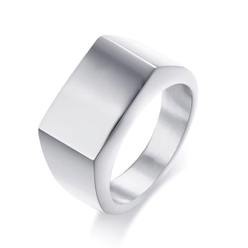 Stainless Steel Square Signet Rings for Men Women Gold/Silver Plain Pinky Thumb Ring, Gift for Dad Husband - color: Silver