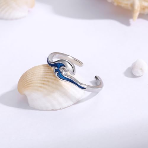 Sariel 925 Sterling Silver Toe Rings for Women Boho Adjustable Mid Finger Rings Summer Vacation Ocean Beach - color: Waves