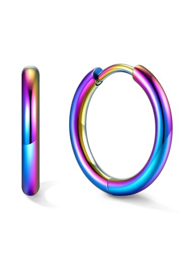 Small Hoop Earrings for Women 7-16mm Stainless Steel Huggie Earrings Lightweight - color: d. Colorful A, size: Diameter 12mm