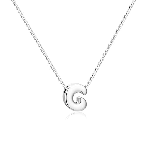 Bubble Gold Initial Necklaces for Women,14K Gold Plated A-Z Initial Necklaces for Women, Chunky balloon letter name Pendant Necklace Fashion Jewelry Gifts - color: C, style: Silver