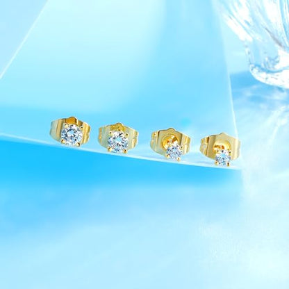 18K White/Yellow Gold Plated Stud Earrings for Men Women 4 Prong Graduated Round Clear Cubic Zirconia Hypoallergenic Earrings Set 3-8MM - color: Yellow Gold Plated, size: Pack-3/4MM