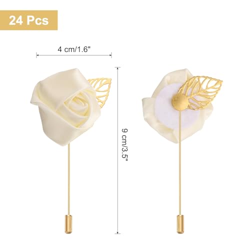 uxcell 24pcs Beige Rose Boutonnieres Flower Pins for Wedding | Buttonholes Pocket Boutonnieres for Wedding Ceremony Anniversary Prom Formal Dinner Party - color: Beige
