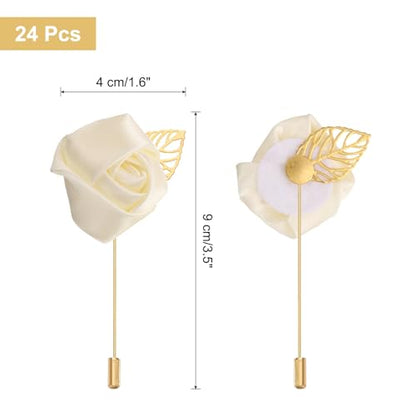 uxcell 24pcs Beige Rose Boutonnieres Flower Pins for Wedding | Buttonholes Pocket Boutonnieres for Wedding Ceremony Anniversary Prom Formal Dinner Party - color: Beige