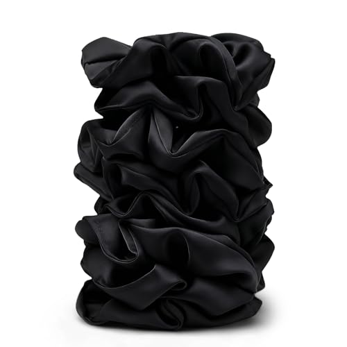 Satin Scrunchies for Women – 8PCS Black Silk Hair Ties – No Crease, Frizz-Free, Gentle Elastic Hair Bands for Thick & Thin Hair, Soft & Stylish Hair Accessories Gifts - color: Large-Black
