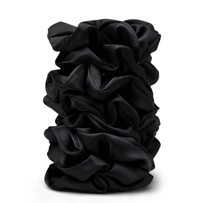 Satin Scrunchies for Women – 8PCS Black Silk Hair Ties – No Crease, Frizz-Free, Gentle Elastic Hair Bands for Thick & Thin Hair, Soft & Stylish Hair Accessories Gifts - color: Large-Black