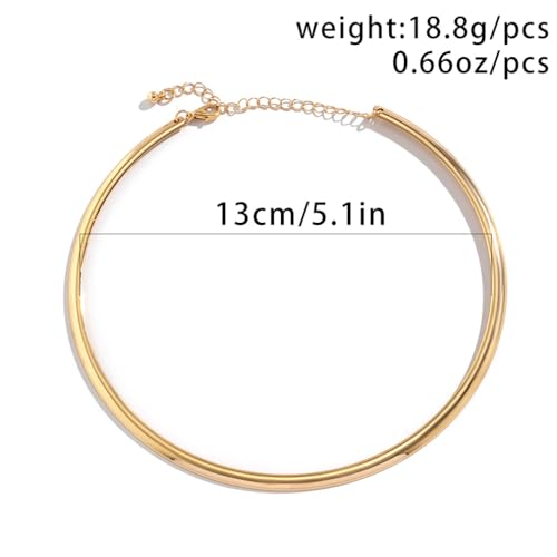 Chunky Gold Choker Necklaces for Woman Fashion Thick Statement Collar Necklace Adjustable Trendy Large Circle Hoop Jewelry Rock Prom Accessories - color: Gold