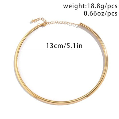 Chunky Gold Choker Necklaces for Woman Fashion Thick Statement Collar Necklace Adjustable Trendy Large Circle Hoop Jewelry Rock Prom Accessories - color: Gold