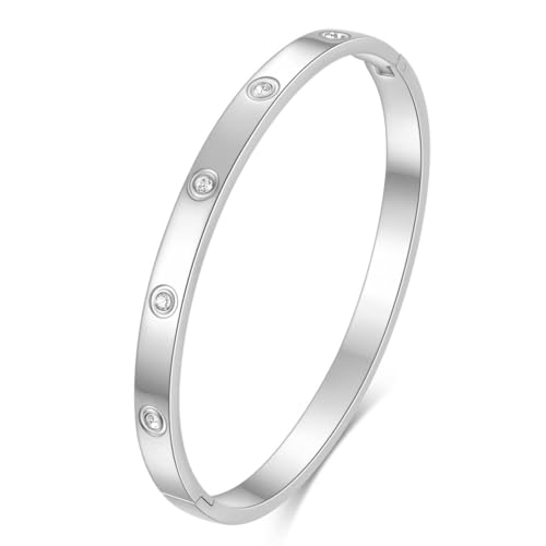 MYNENEY Womens Bracelets Stainless Steel Pave Cubic Zironia Stackable - color: 6mm-Crystal Silver, size: 6.3 Inch